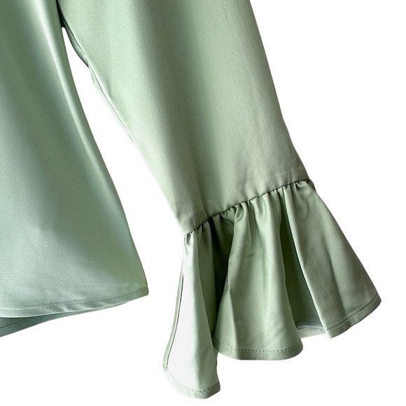 J CREW | NWOT WINTER GARDEN RUFFLE SLEEVE TOP BLOUSE LIGHT PEPPERMINT | LARGE - Picture 6 of 9